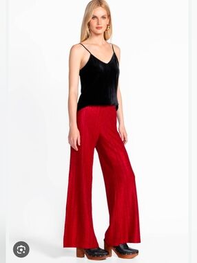 Johnny Was Jade Jenna Metallic Savvy Red Disco 70s Flared Easy Pant Size Large